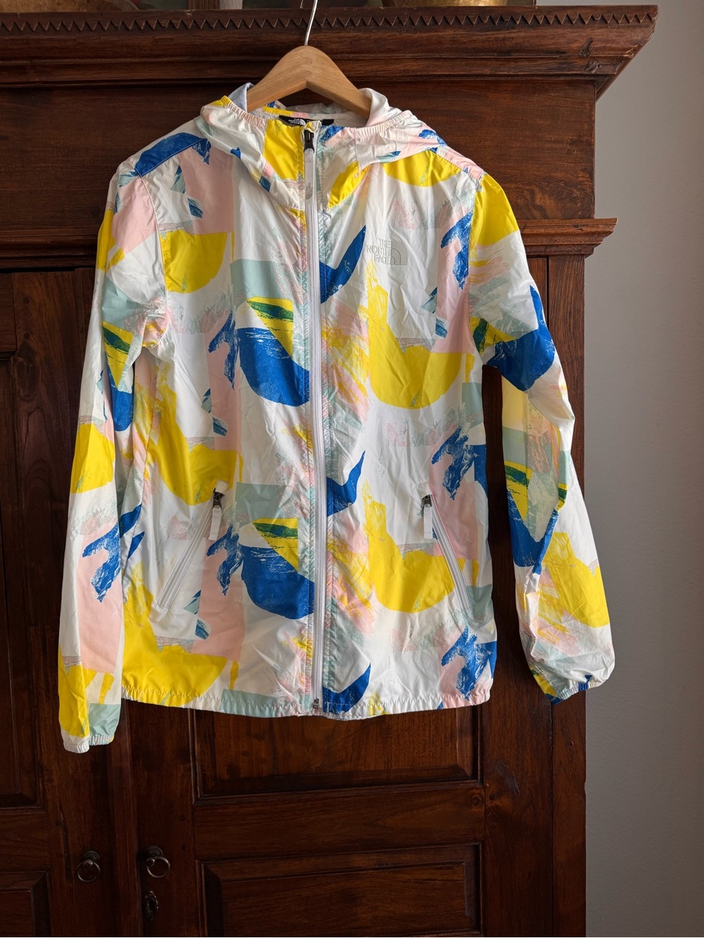 North Face Youth Windbreaker Jacket abstract multi color paint stroke print